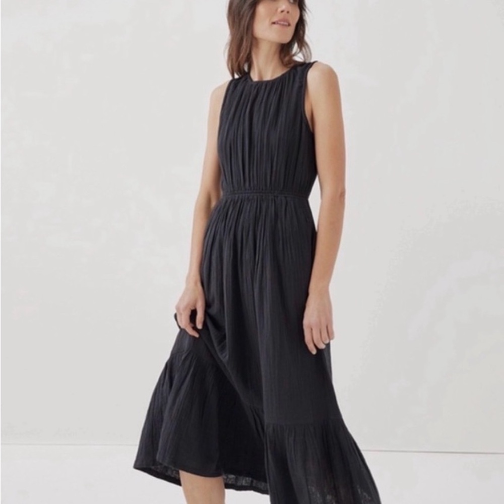 Navy blue cotton gauze midi dress